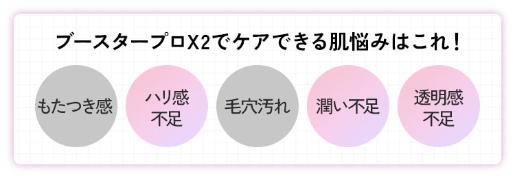 ケアできる肌悩み：ハリ感不足・潤い不足・透明感不足